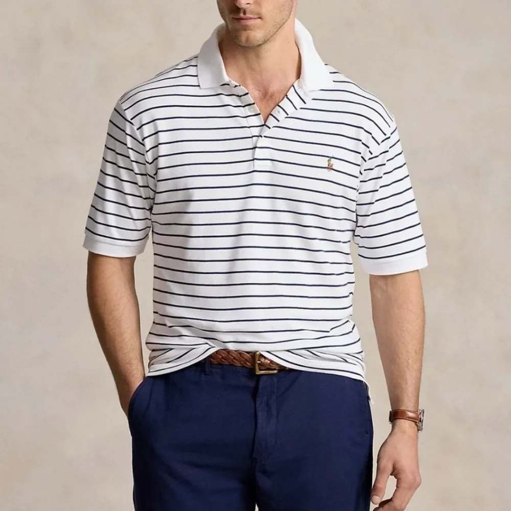 Ralph Lauren Classic Fit Striped Soft Cotton Embroidered Polo Shirt-M